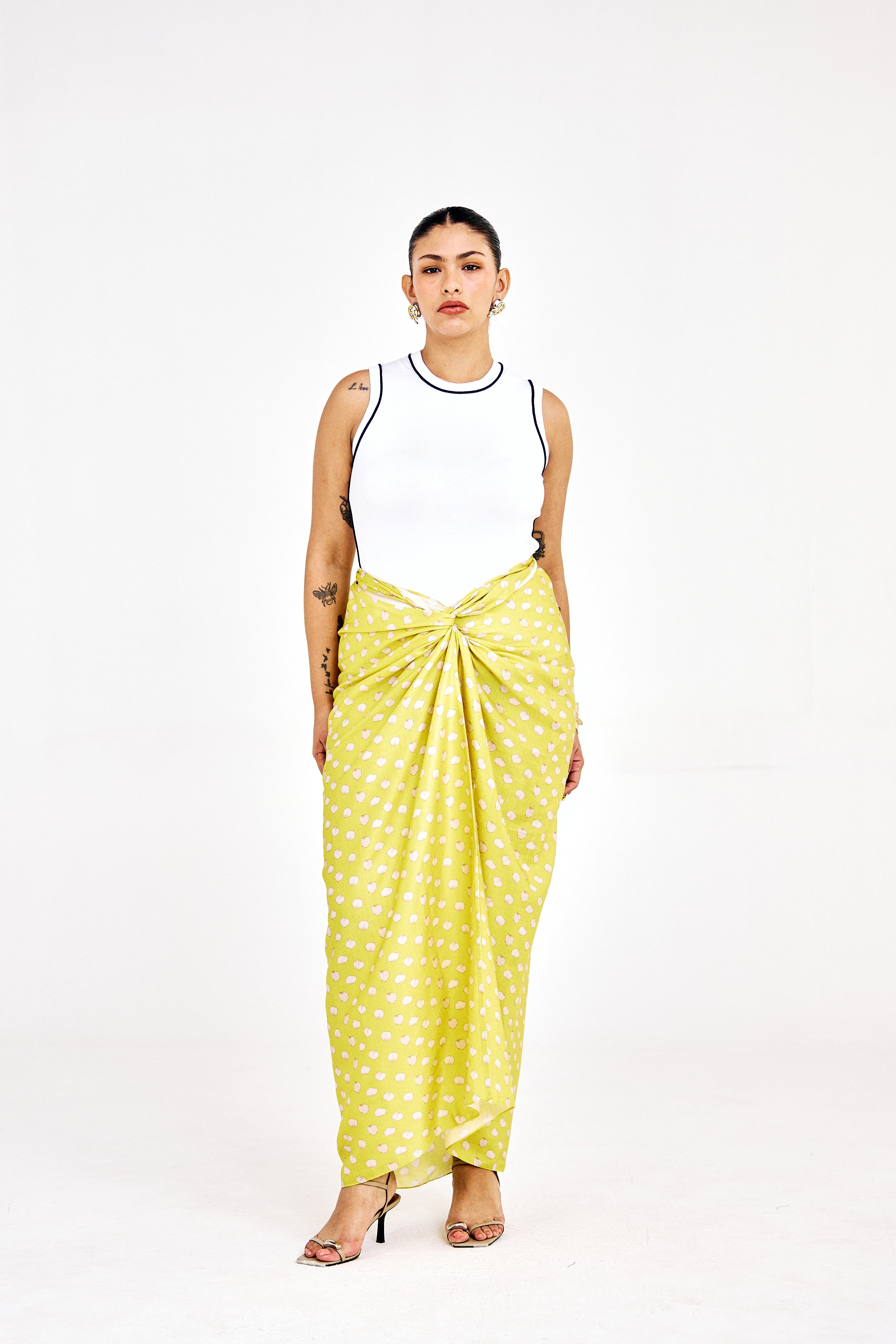 Nouria Tina sarong skirt in cotton satin with multiway tie-up design