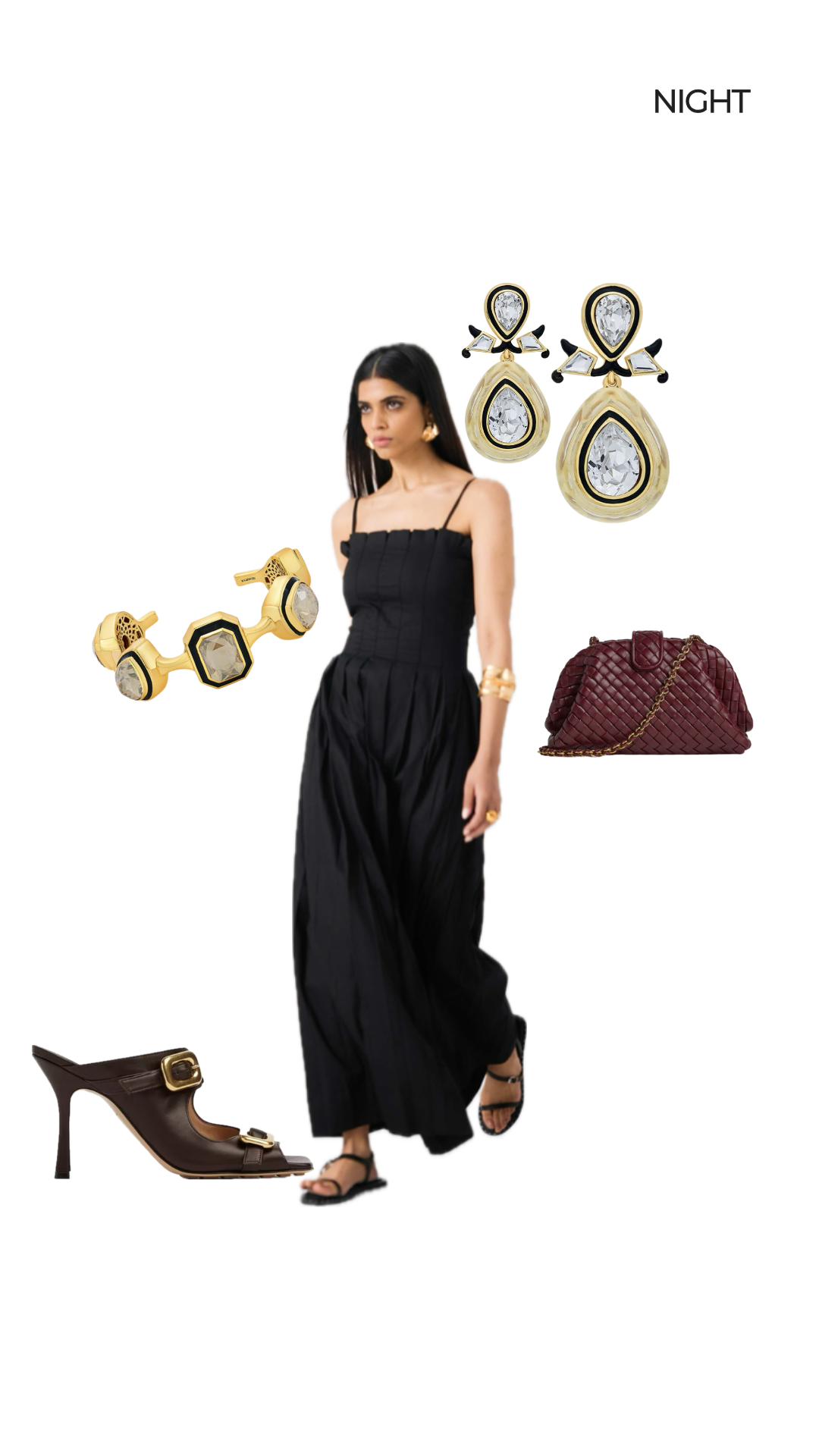 Front view of cotton twill dress with structured bodice and pleats