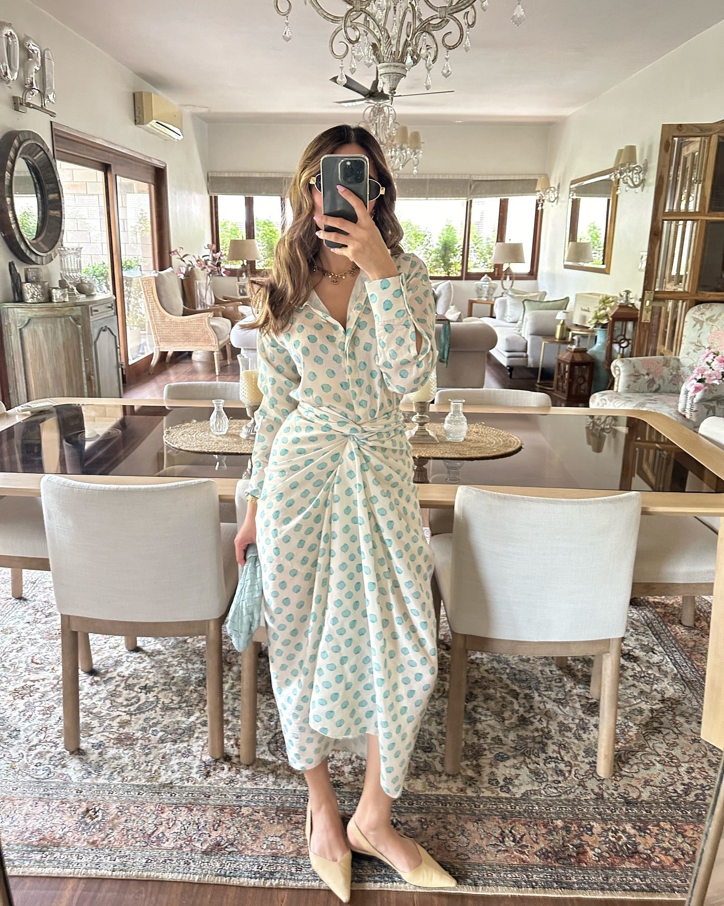 Luxury co-ord set featuring Jenni shirt with multiway tie-up Tina skirt