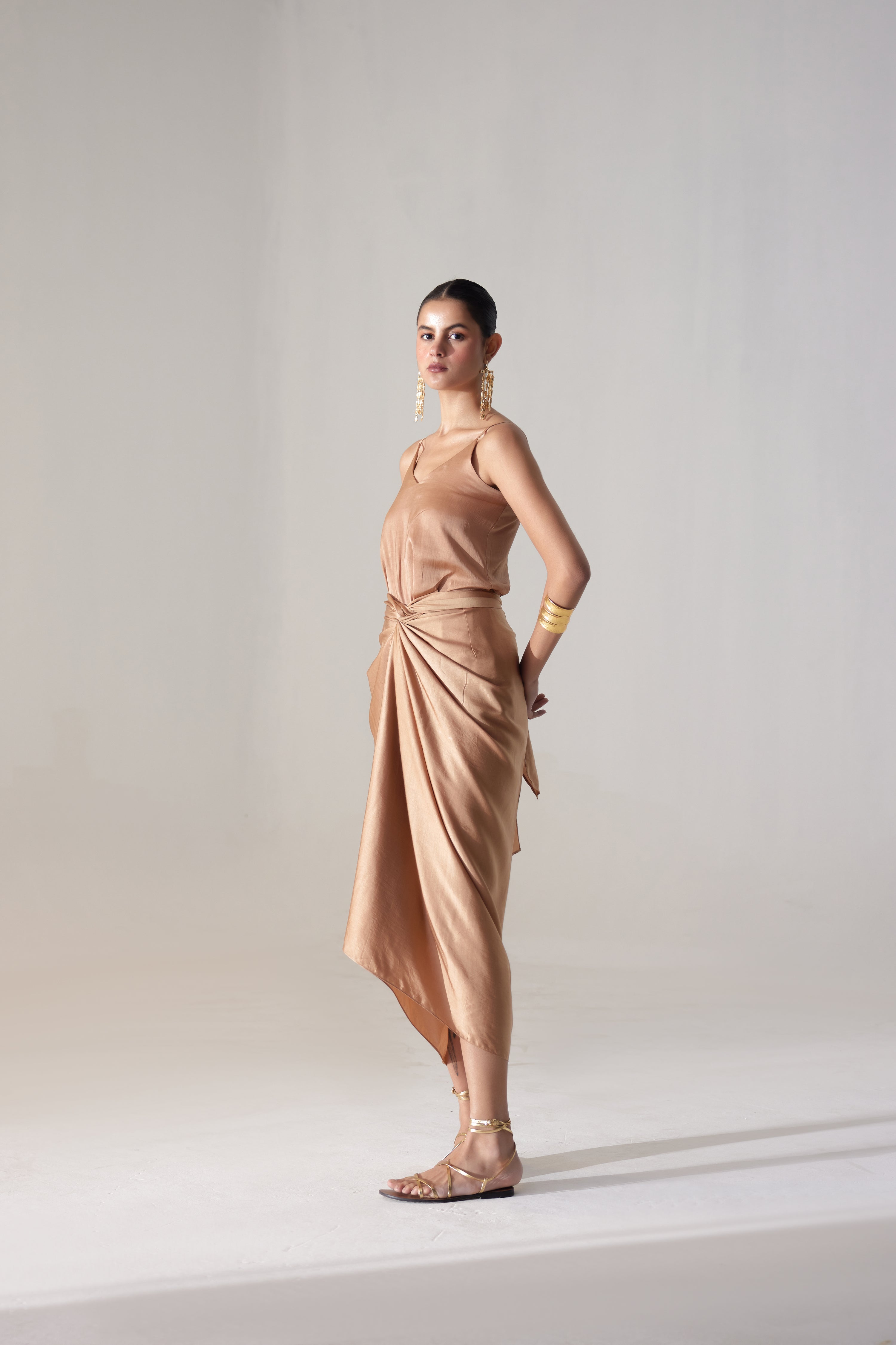 Nouria attached tie-up dress with spaghetti strap top and wrap skirt