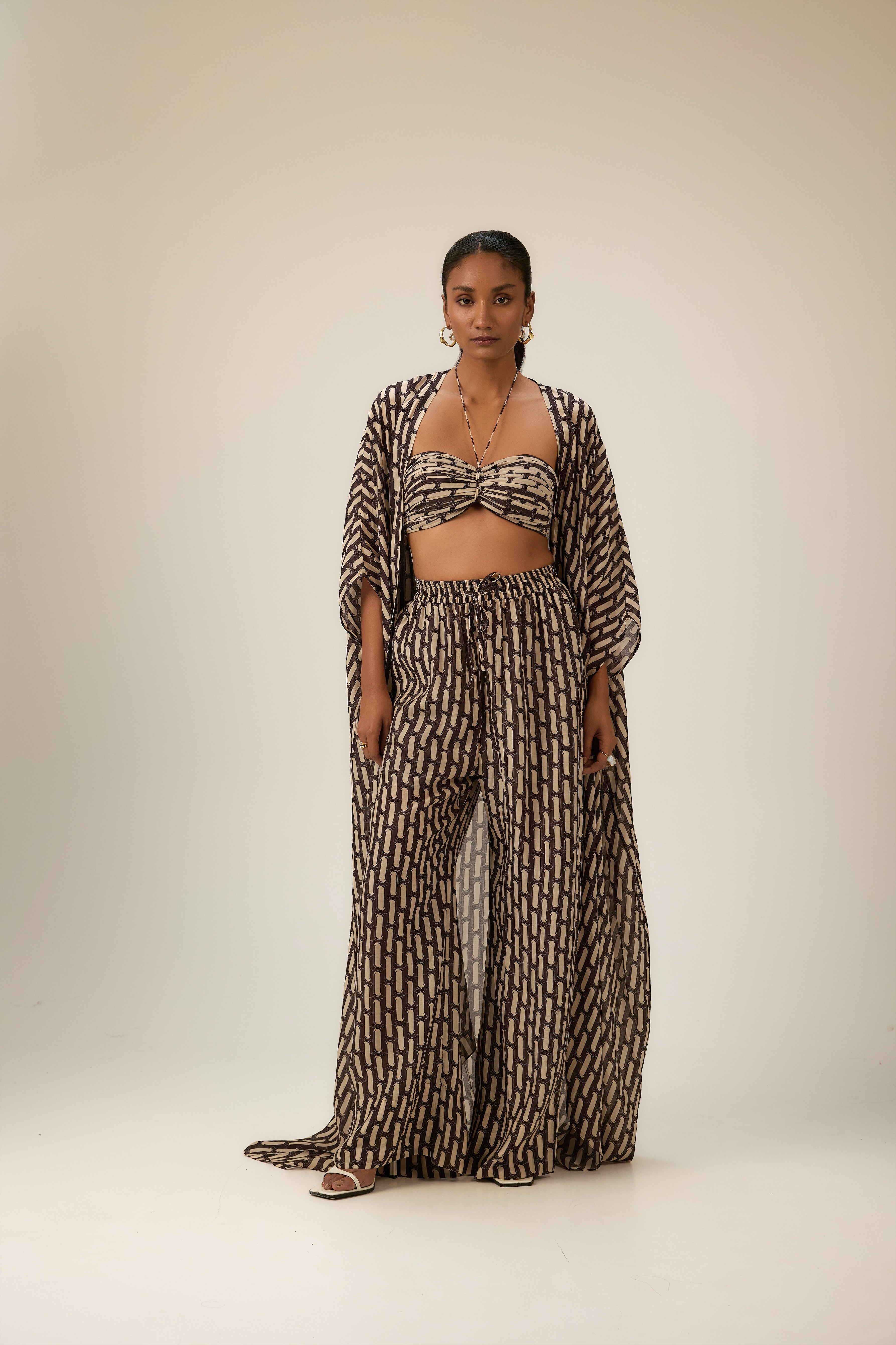 Lightweight summer outfit with bandeau top and flowing layers