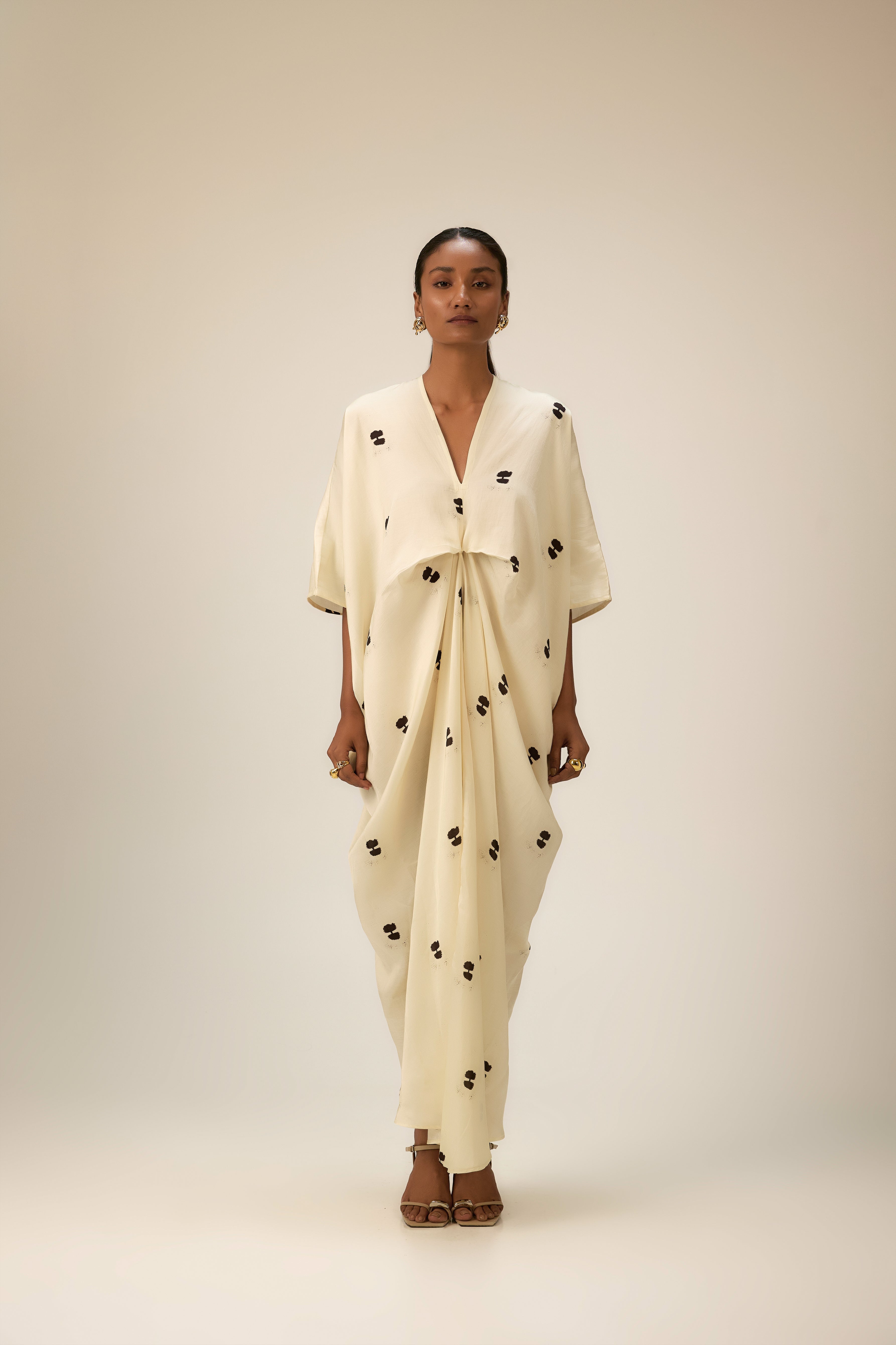 Women’s long cotton modal satin dress designed for elevated essentials