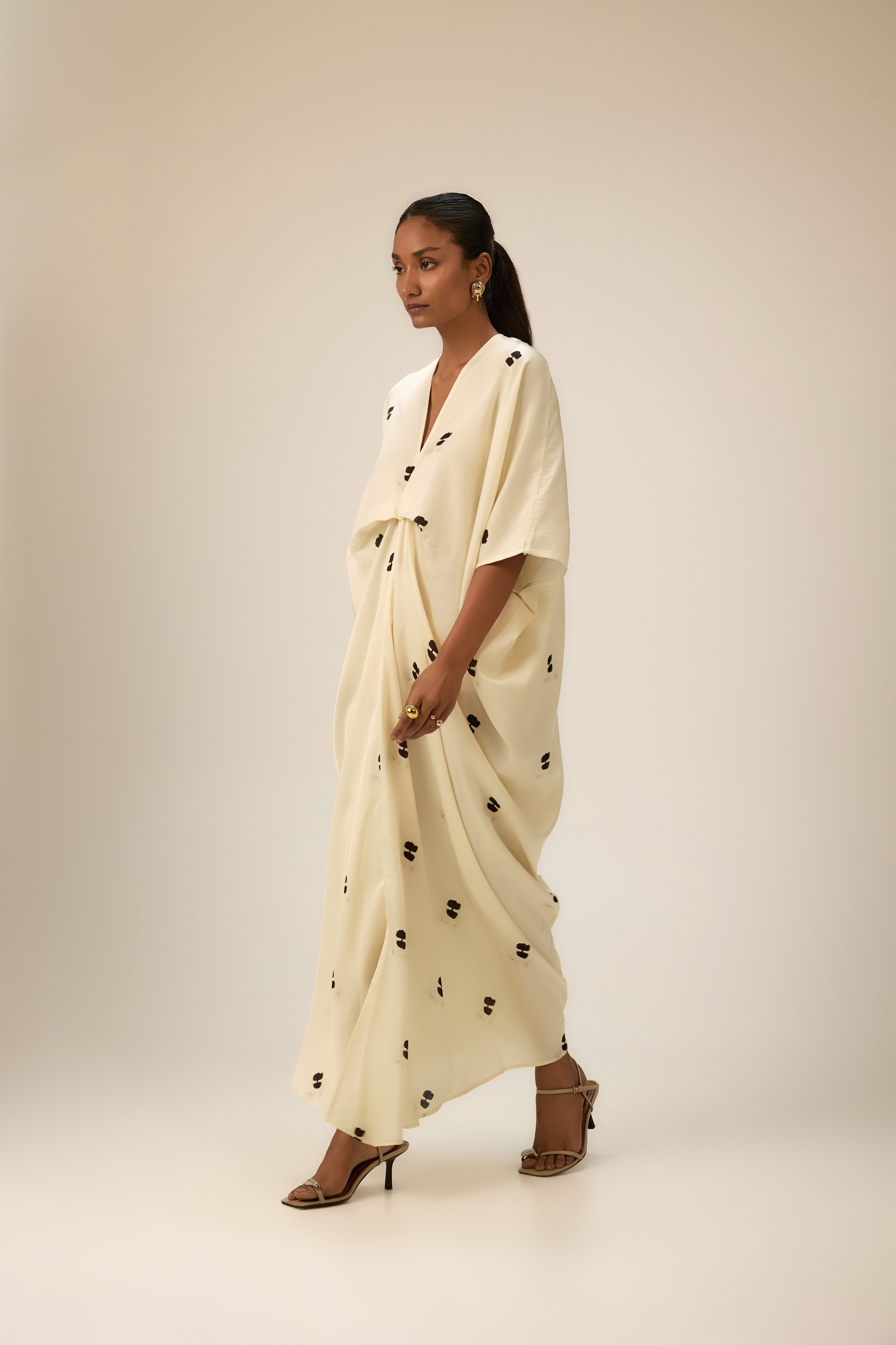 Fluid cotton modal satin dress with relaxed, elegant drape