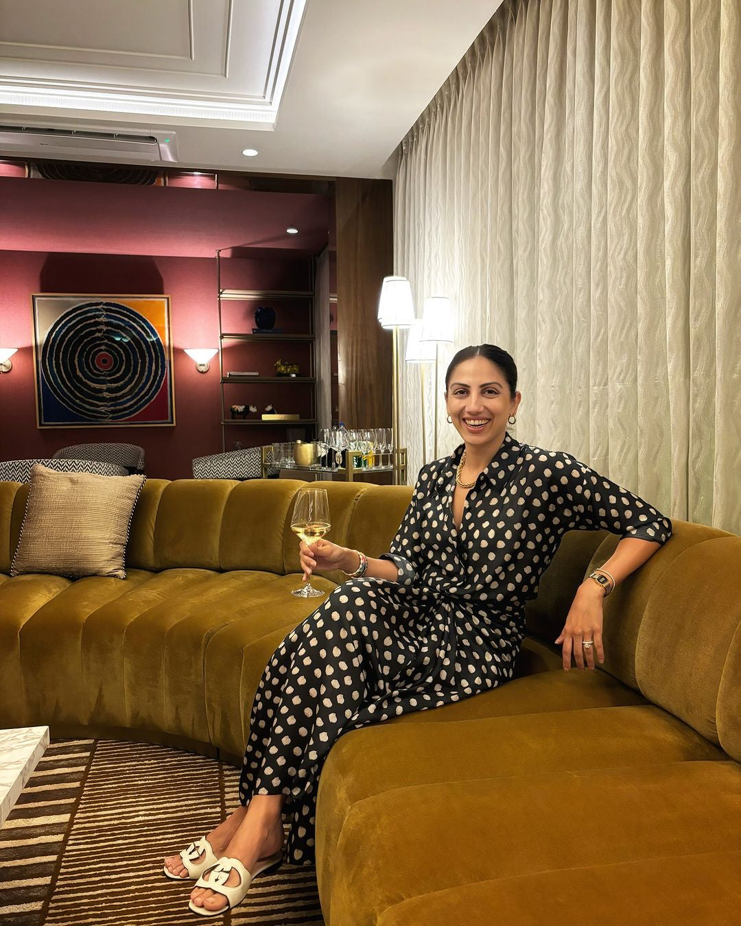 Front view of Nouria tie-up dress with fluid cotton silk drape