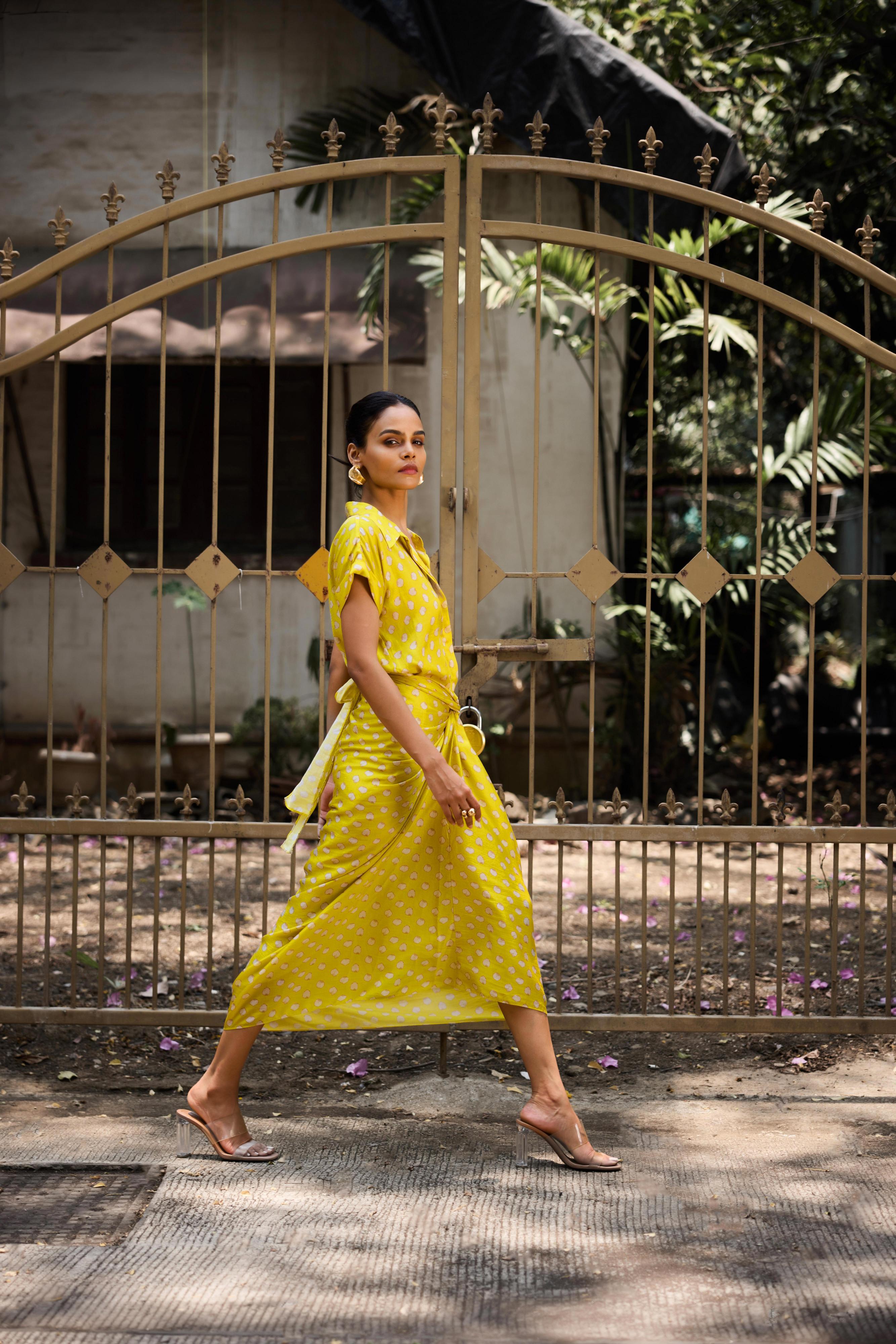 Front view of Mia shirt and Tina sarong skirt outfit