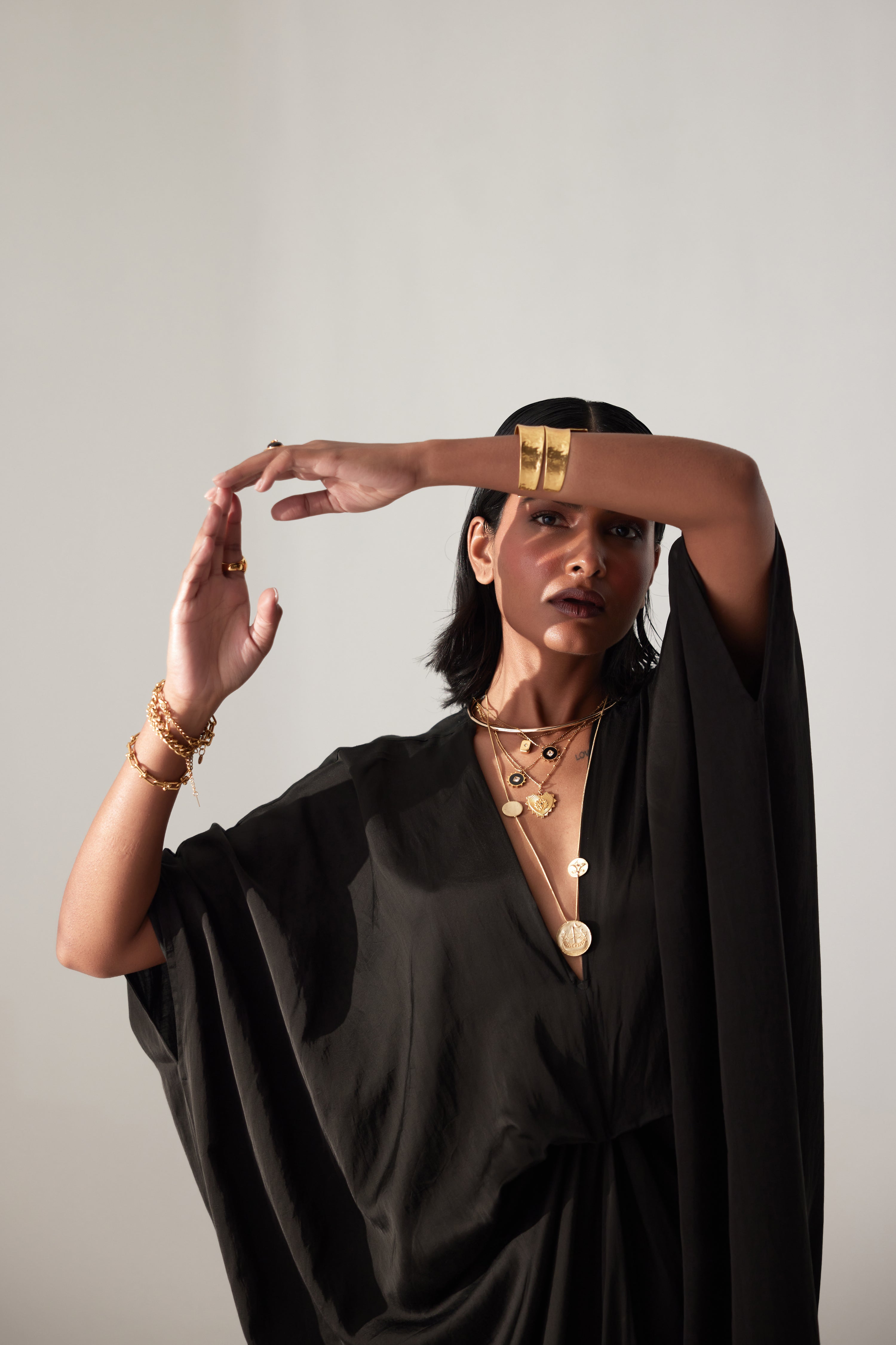 Lightweight cotton modal satin dress with graceful fall