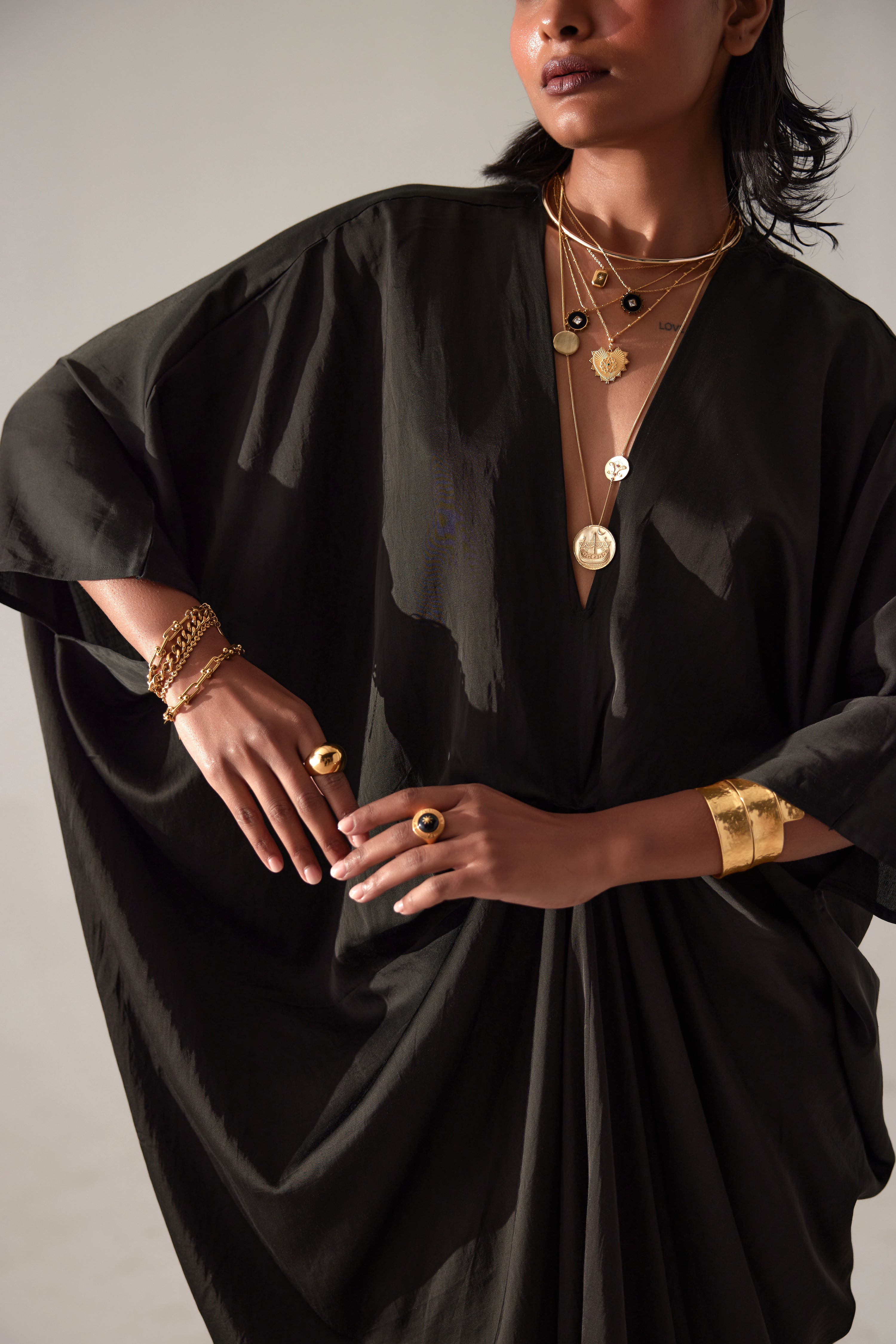 Timeless cotton modal satin dress with relaxed fit