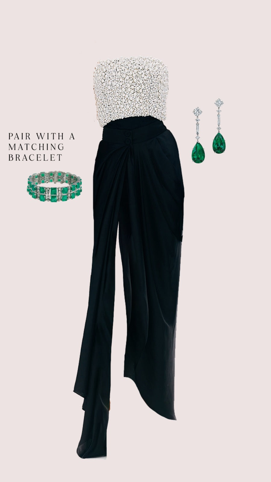 Model wearing XS embroidered tube top and Lina skirt set