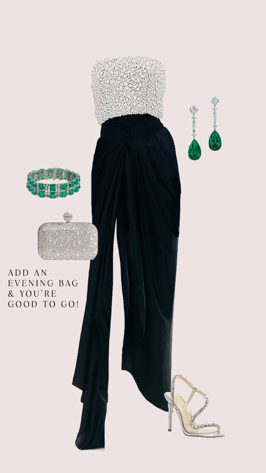 Front view of embroidered tube top and skirt set for evening wear