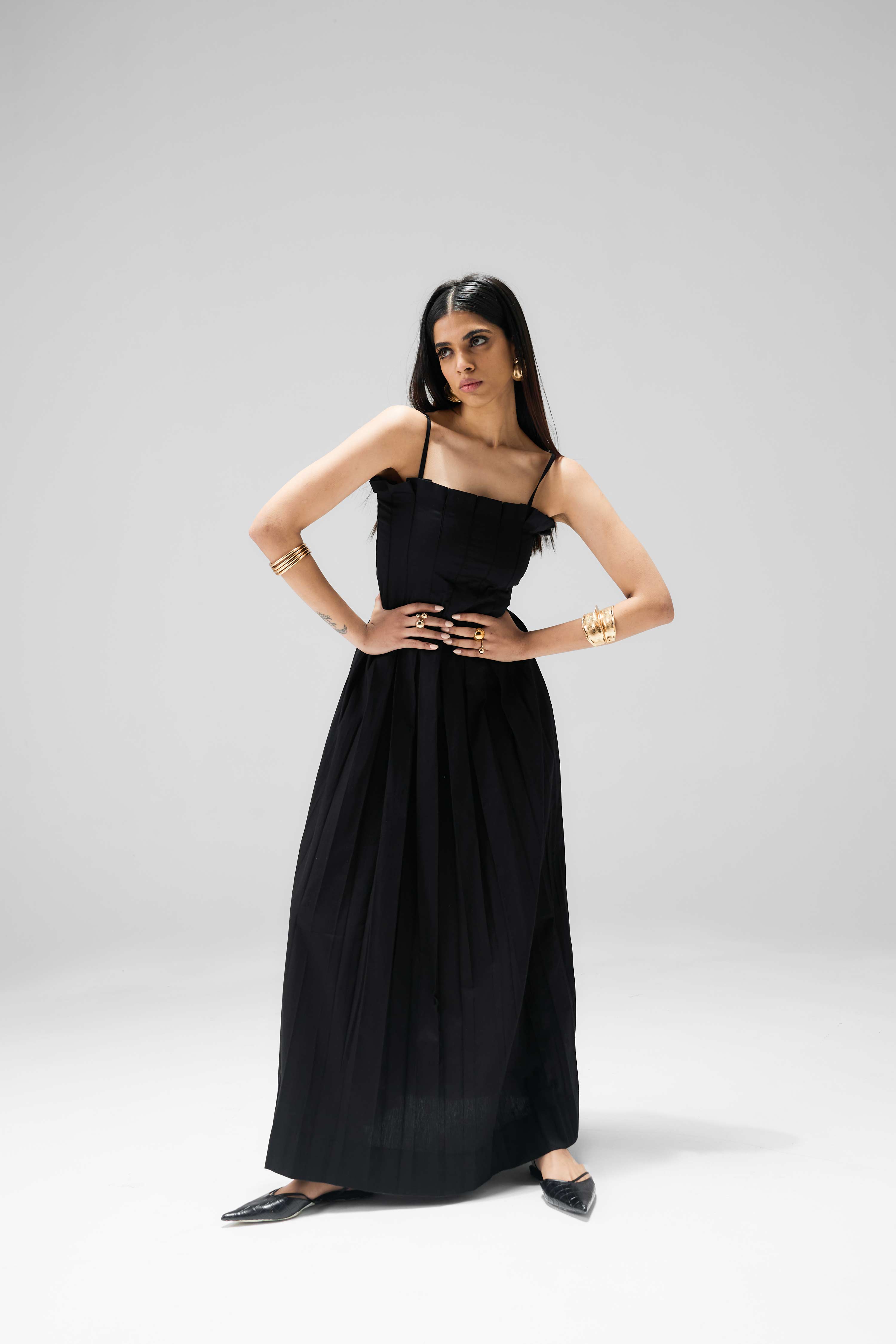 Timeless black and white dress designed for elevated occasions