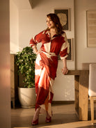 Nouria Raina co-ord set with classic shirt and tie-up drape skirt