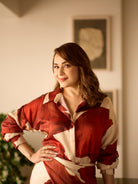 Front view of Raina shirt and draped sarong skirt co-ord set
