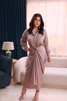 Model wearing XS Nouria cotton satin co-ord set