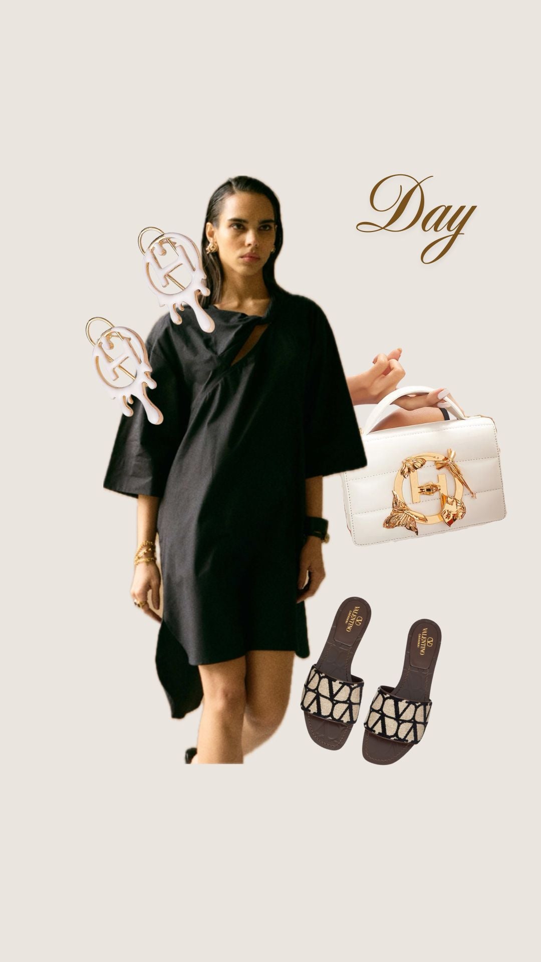 Front view of oversized dress featuring twist knot detail